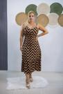 Vestido Crepinho Estampa Zig Zag - Preto/Bege - Jasmim