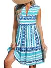 Vestido CUPSHE A Line Ruffle Summer com decote em V listrado azul claro