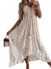 Vestido CUPSHE de verão sem mangas com renda e franjas, bege, M