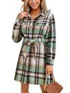 Vestido CUPSHE Mini Fall Button, mangas compridas, cinto xadrez, feminino