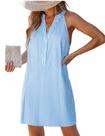 Vestido CUPSHE, minivestido listrado de verão, decote em V, azul sem mangas