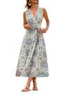 Vestido CUPSHE Paisley Floral Maxi com decote em V, acabamento em renda, azul, feminino Vestido CUPSHE Paisley Floral Maxi com decote em V, acabamento em renda, azul, feminino