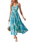 Vestido CUPSHE Summer sem mangas Beach Tropical Maxi Pool Blue S
