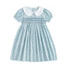 Vestido Curipeer azul floral feito à mão Smocking 4T