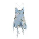 Vestido Curto Assimétrico Com Gola Plissada E Estampa Em Serigrafia Sem Mangas, Sexy E Versátil