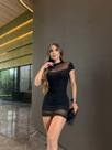 Vestido Curto Com Manga em Tule com Forro