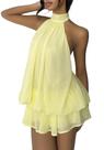 Vestido curto de chiffon com alça halter para mulheres SHINFY, vestido de coquetel para convidada de casamento com babados, vestido mini para praia, férias e aniversário, amarelo