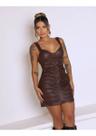 Vestido Curto Em Cirre Meia Taça Drapeado Cor:MarromTamanho:G