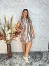 Vestido Curto Em Malha Canelada Com Golinha Alta Estampada