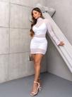 Vestido Curto em Tule Manga Longa Com Shorts e Top