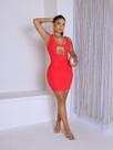 Vestido Curto Encorpado Tecido Montaria Decote Quadrado Cut Out Cor:VermelhoTamanho:P
