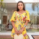 Vestido Curto Estampado Amarelo Tropical