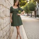 Vestido Curto Feminino com Manga Bufante e Decote Canoa Malwee