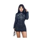Vestido curto feminino cor sólida diamante quente boate festa manga comprida mini vestido curto Vestido curto feminino cor sólida diamante quente boate festa manga comprida mini vestido curto