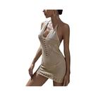 Vestido Curto Feminino Sexy De Tricô Com Amarração Nas Costas, Moda Praia, Saída De Praia Com Gola