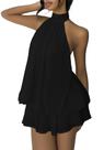 Vestido curto feminino SHINFY de chiffon com alças no pescoço, para convidada de casamento, com babados, mini, para praia, férias e aniversário, preto