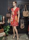 Vestido Curto Floral Feminino Laranja e Vermelho para Uso Casual
