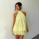 Vestido Curto Frente Única em Musseline Cor:AmareloTamanho:PP