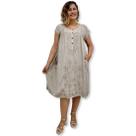 Vestido Curto Indiano com Bolso, Botões e Bordado Plus Size