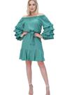 Vestido Curto Manga Babado Verde Pantone