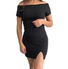 Vestido Curto Ombro a Ombro Fenda Lateral Balada Colado