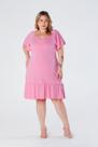 Vestido Curto Plus Size com Decote V Manga Ampla e Barra de Babado Rosa Luna