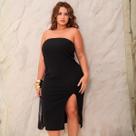 Vestido Curto Plus Size Justo Com Fenda Premium Sexy Noite Balada Sem Alça