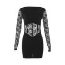 Vestido Curto Preto Sexy Com Renda E Manga Longa Para Mulheres Maduras - Moda De Inverno