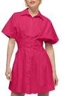 Vestido curto rosa com botões na frente, pregas e listras Dsewpaur