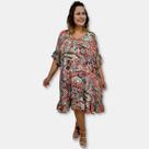 Vestido Curto Toque de Seda Indiana Manga Curta Plus Size