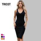 Vestido Curto Tricot Alça Fenda Elastano