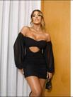 Vestido Curto Tule Manga Longa Com DetalheNoPeito Vestido Curto Tule Manga Longa Com DetalheNoPeito