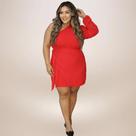 Vestido Curto Vermelho Plus Size Envelope Natal Mula Manca Manga Bufante