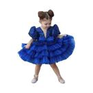 Vestido De Aniversário Para Meninas Com Laço De Lantejoulas Azul Royal Em Tule Multicamadas Para
