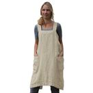 Vestido de avental feminino Larmliss, avental quadrado, damasco, algodão/linho