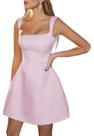 Vestido de baile BIRENEROBE Blush Pink Satin A Line com gola quadrada