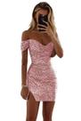 Vestido de baile BITALY, elegante com lantejoulas, sem fenda no ombro, rosa 12