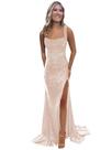 Vestido de baile BOLENSYE longo com lantejoulas em ouro rosa com fenda tamanho 6 para mulheres