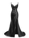 Vestido de baile para Elise, apliques de renda acetinada, decote em V, sereia