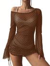 Vestido de banho com capa ZAFUL Off Shoulder Hollow Brown Dot