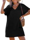 Vestido de banho CUPSHE Waffle Knit com decote em V preto para mulheres