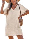 Vestido de banho CUPSHE Waffle Knit, decote em V, bege, feminino