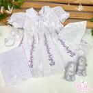 Vestido de batizado infantil bebê renda renascença batismo madalena com lavanda