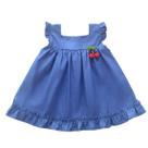 Vestido de Bebê e Infantil Jeans com Detalhe de Cereja Classico para Festa 100% Algodão Mundo Nina - Vestido de Bebê e Infantil Jeans com Detalhe de Cereja Classico para Festa 100% Algodão Mundo Nina -