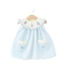 Vestido De Bebê Menina Com Estampa De Barco, Listrado, Sem Mangas, Gola De Boneca, Confortável E
