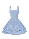 Vestido de boas-vindas Dessiny Sparkly Sparkly Sequin em camadas azul claro