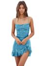Vestido de boas-vindas EEMEII, lantejoulas, sereia, babados, azul marinho