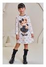 Vestido de Bolinhas Estampado Manga Longa com Ursinha Infantir
