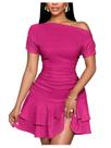 Vestido de brunch SOLY HUX Off Shoulder Ruffle Fit Flare Hot Pink