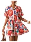 Vestido de camisa SOLY HUX com estampa floral de manga curta para mulheres Vestido de camisa SOLY HUX com estampa floral de manga curta para mulheres